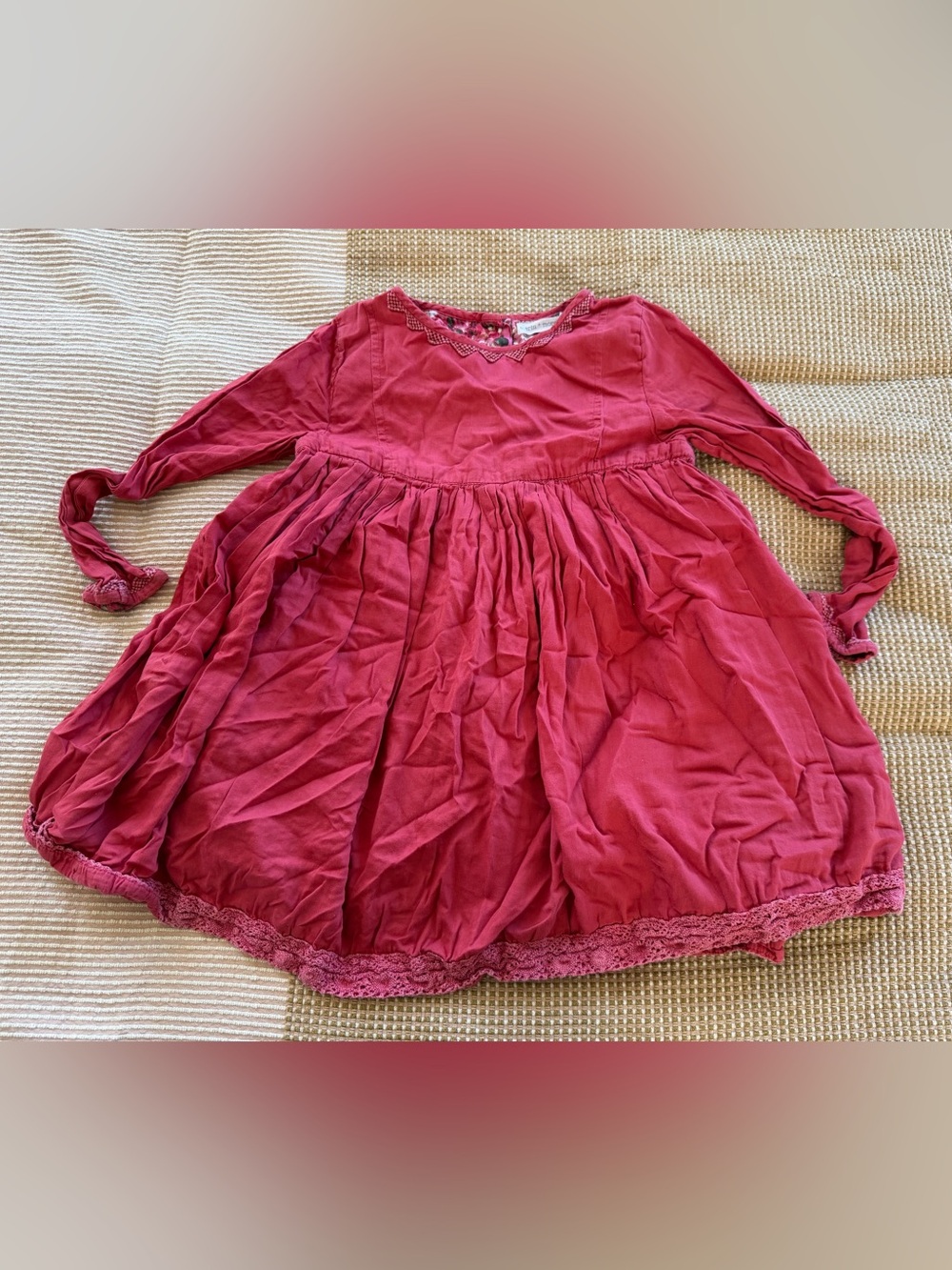 Girls' Berry Pink Long Sleeve Dress with Lace Trim SO SOFT!